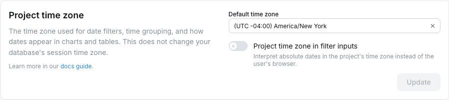 Project query timezone field in Project Settings