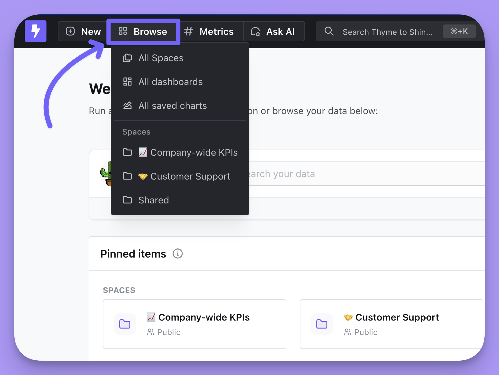 The Browse menu in the nav bar