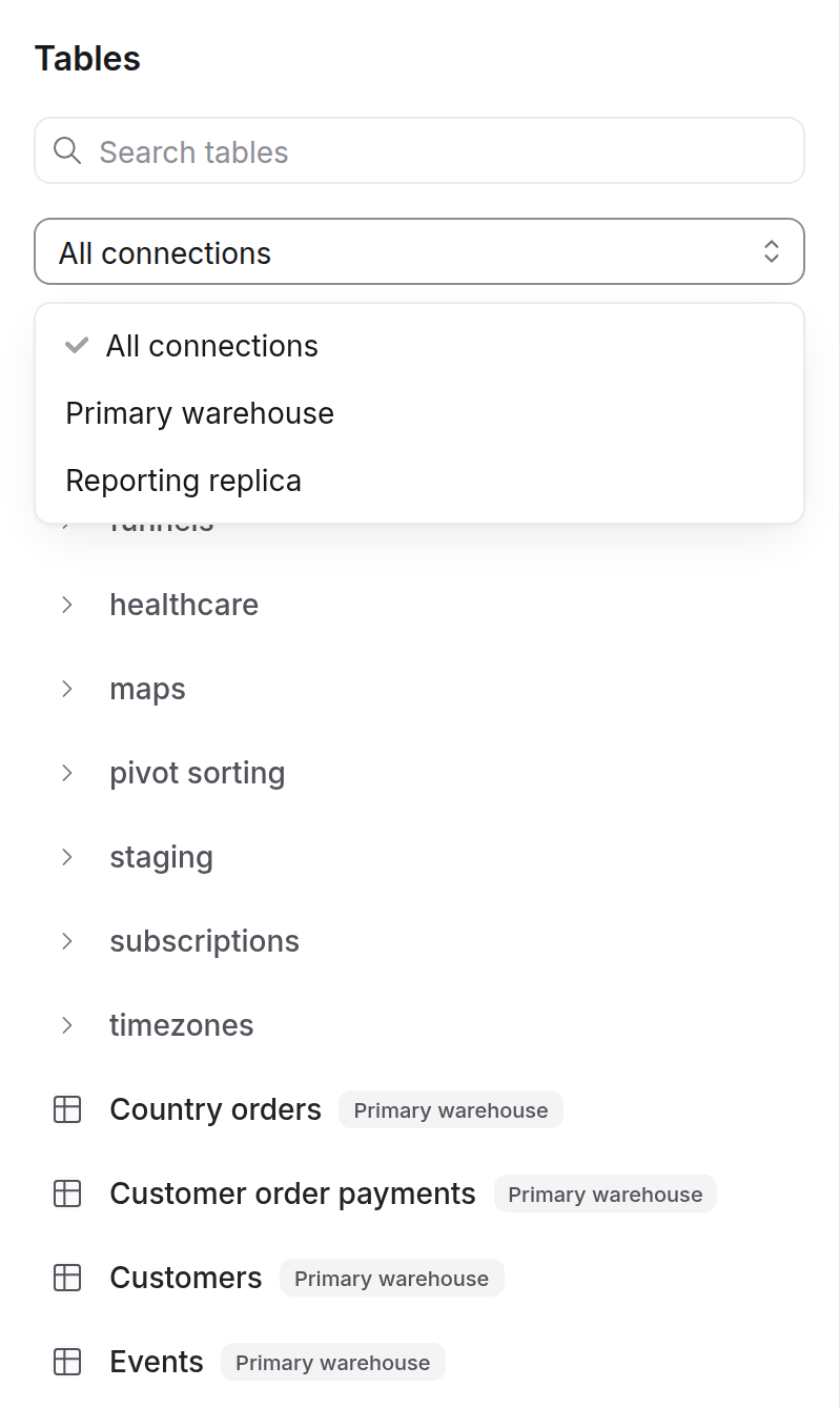 The explore list with the connection filter open and a connection badge next to an explore
