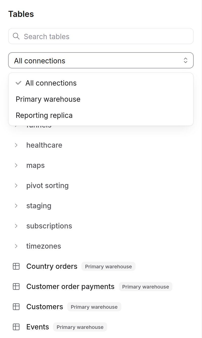 The explore list with the connection filter open and a connection badge next to an explore