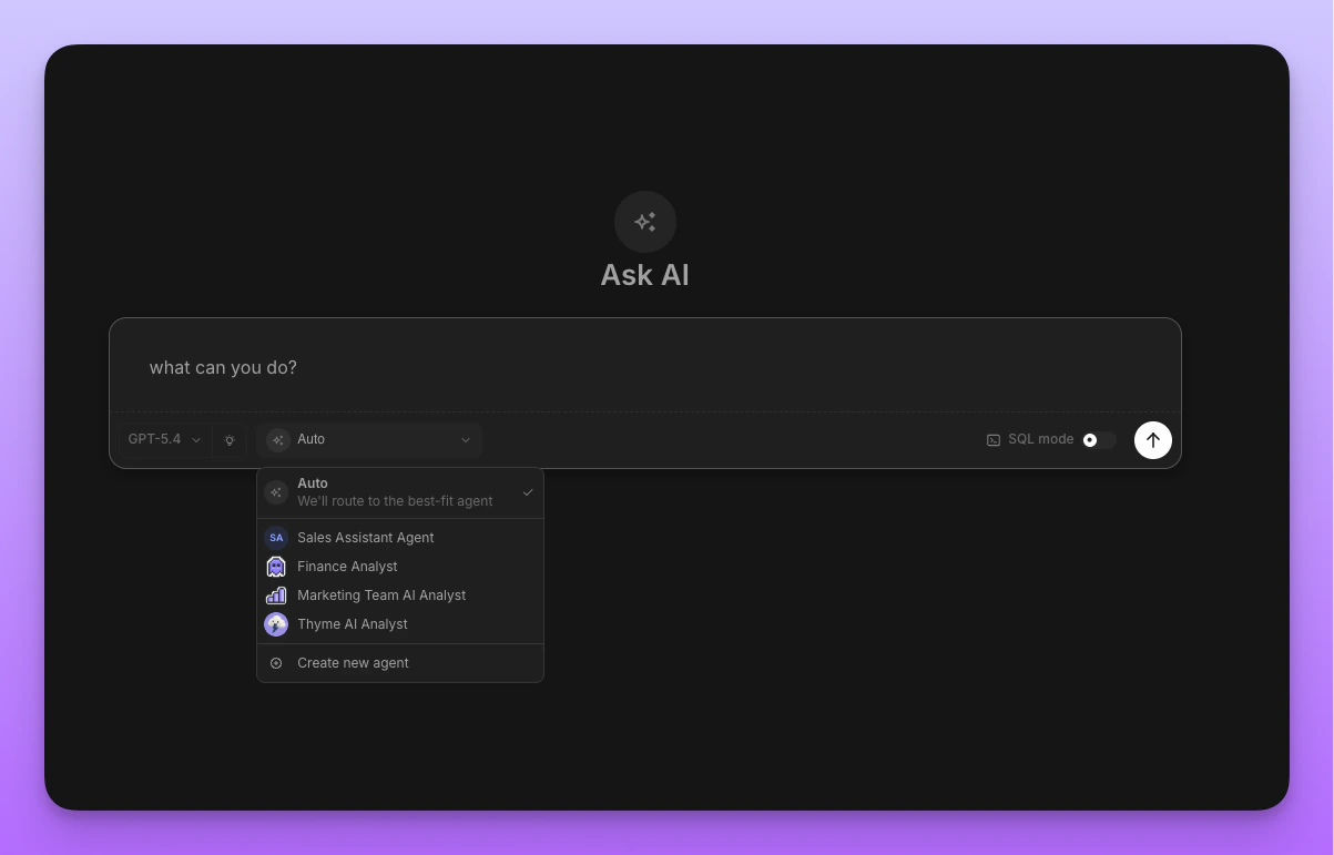 Auto option in the agent selector