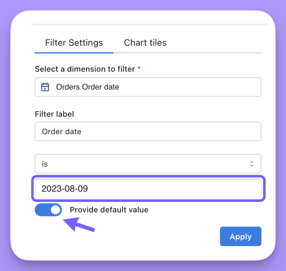 Setting a default value on a dashboard filter