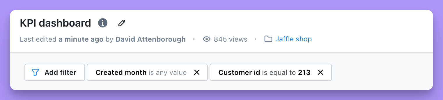 A dashboard filter applied but not yet saved