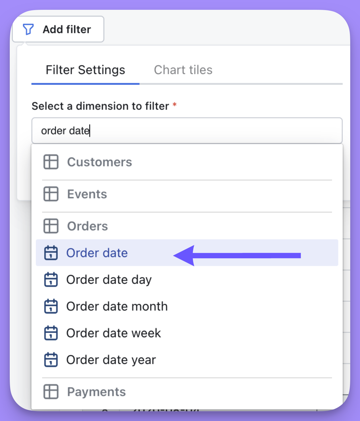 Adding a new filter to a dashboard