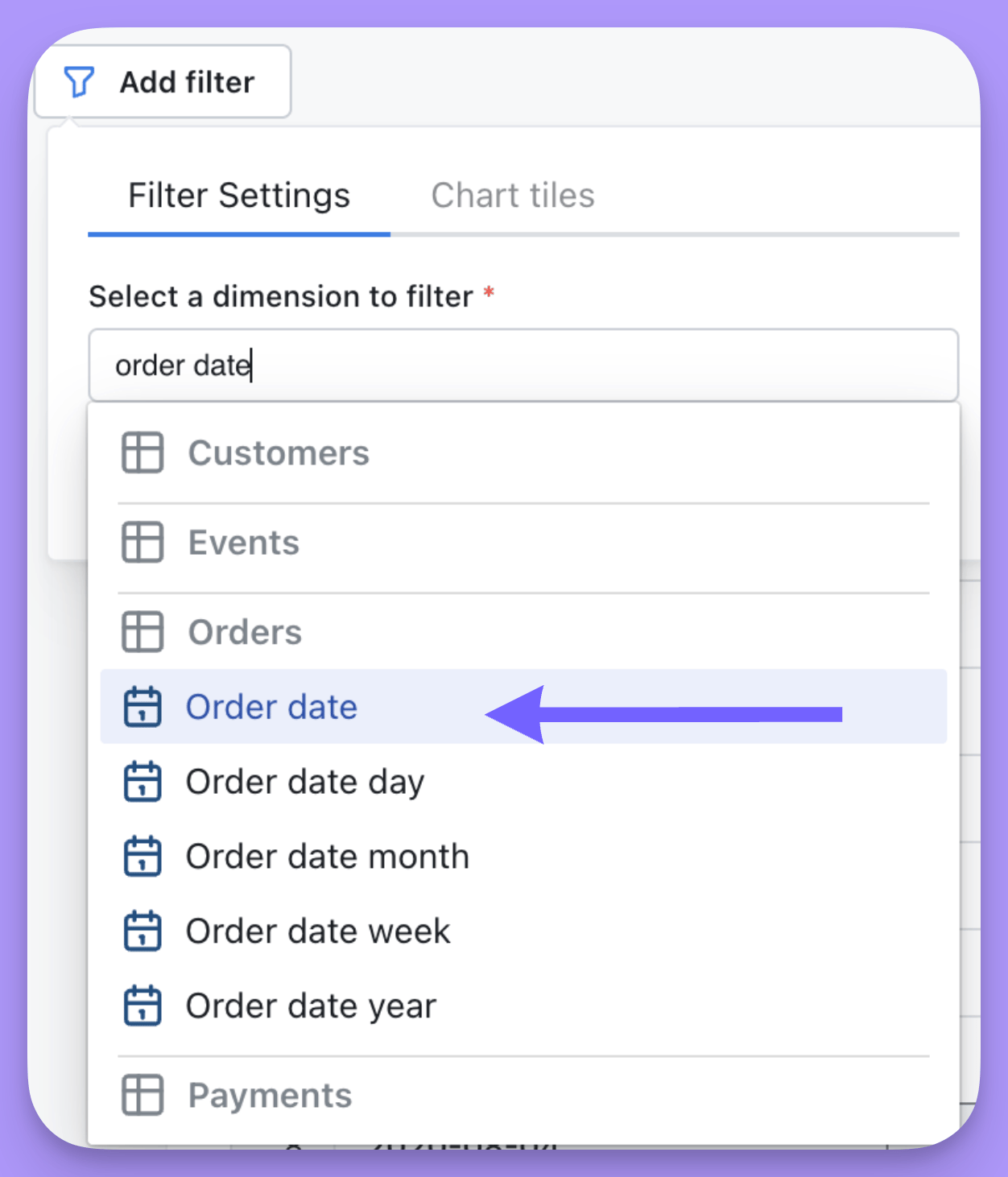 Adding a new filter to a dashboard