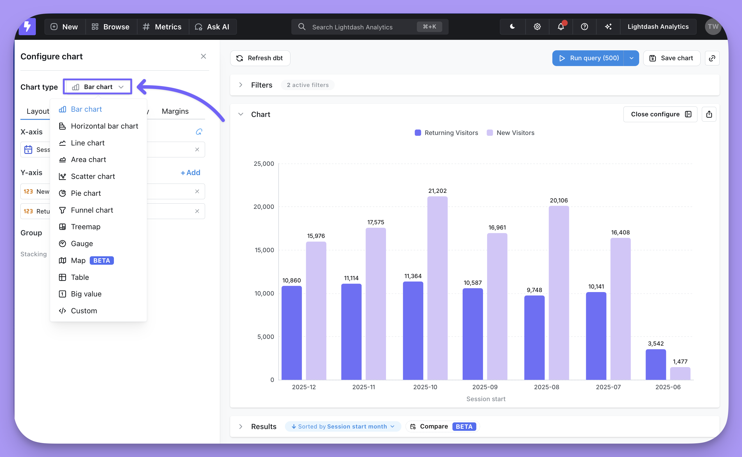 Choosing a chart type for query results