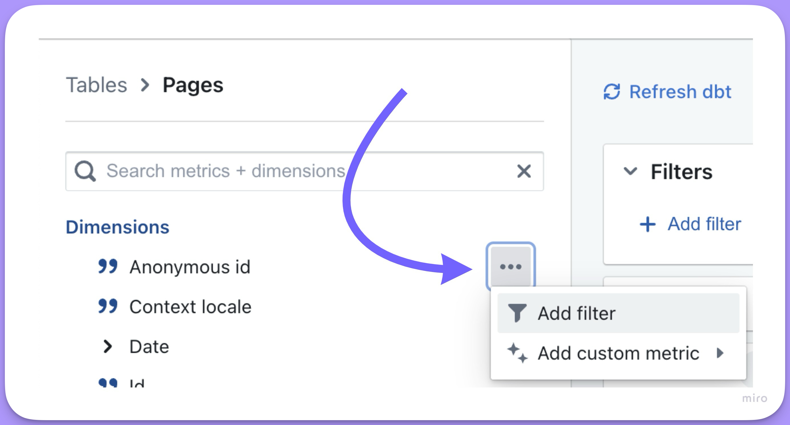 Adding a filter from a field in the Explore sidebar