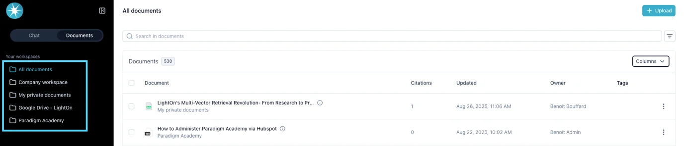 Workspace filtering