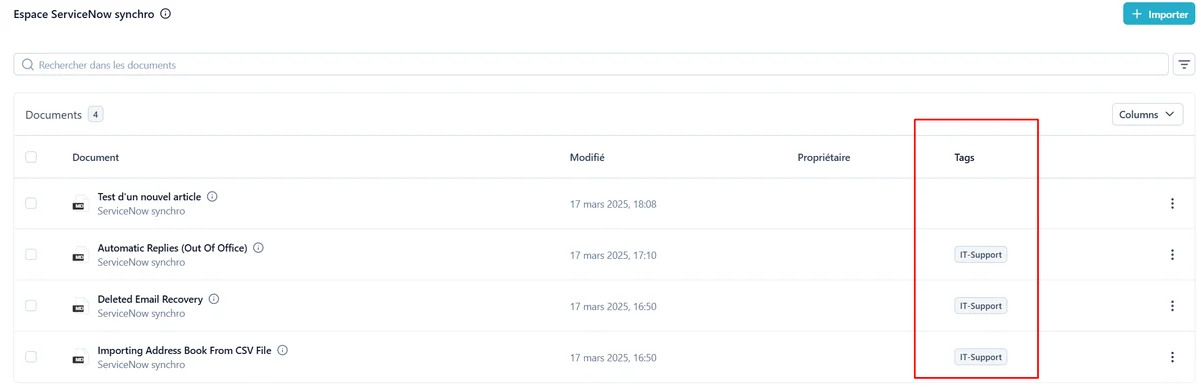 Interface des tags de documents