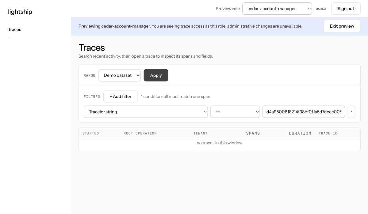 Known Northstar trace returning no result under Cedar access