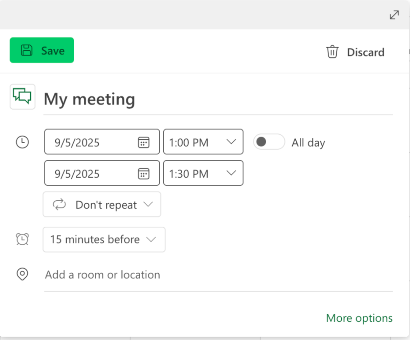 Outlook Event Card
