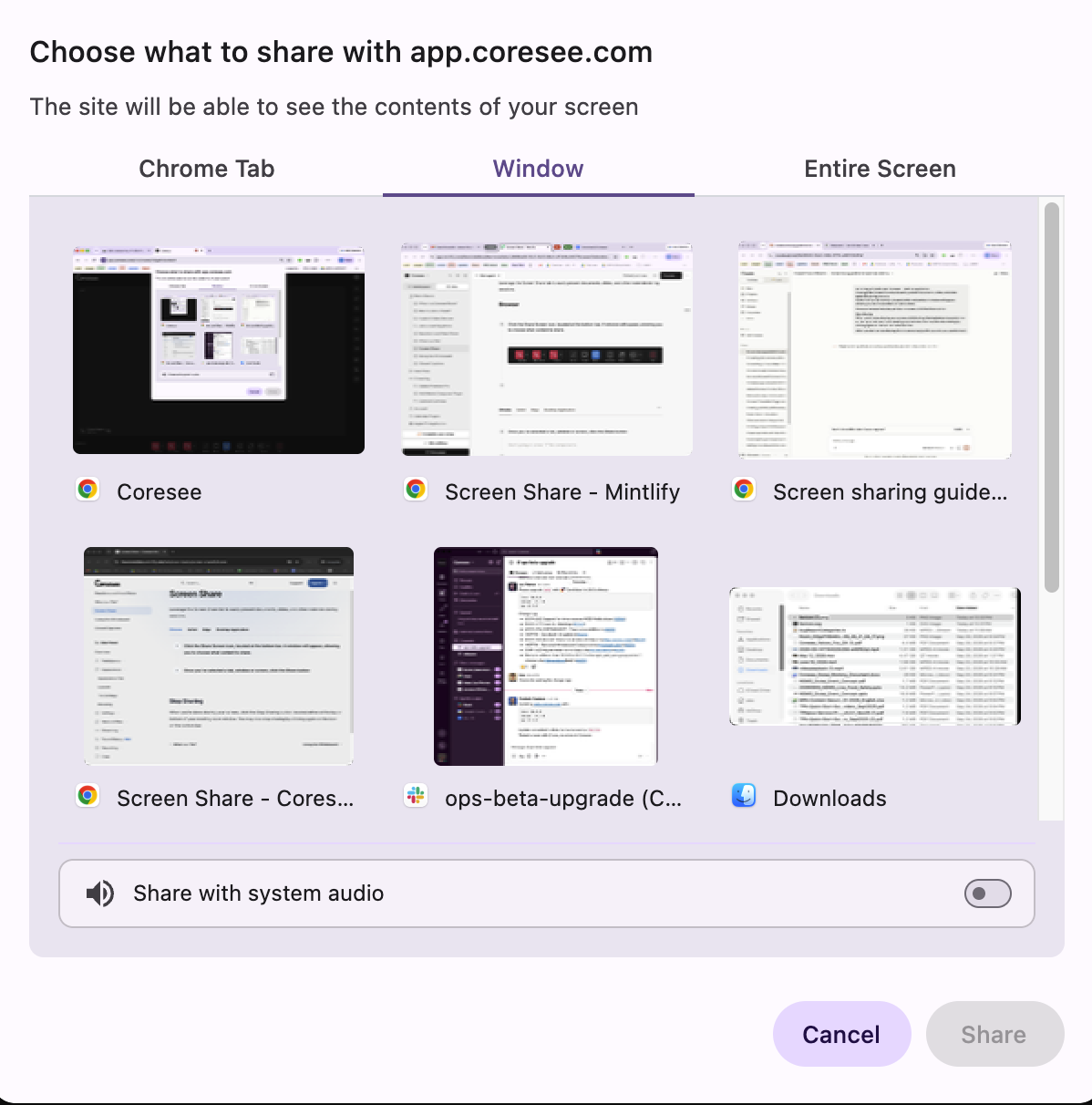 Sharescreen Chrome Popup