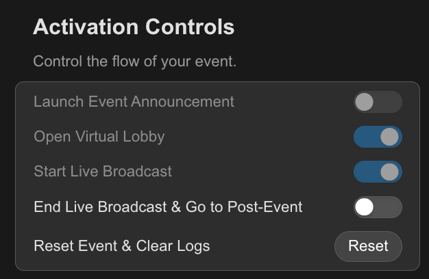 Activation Controls Broadcast On