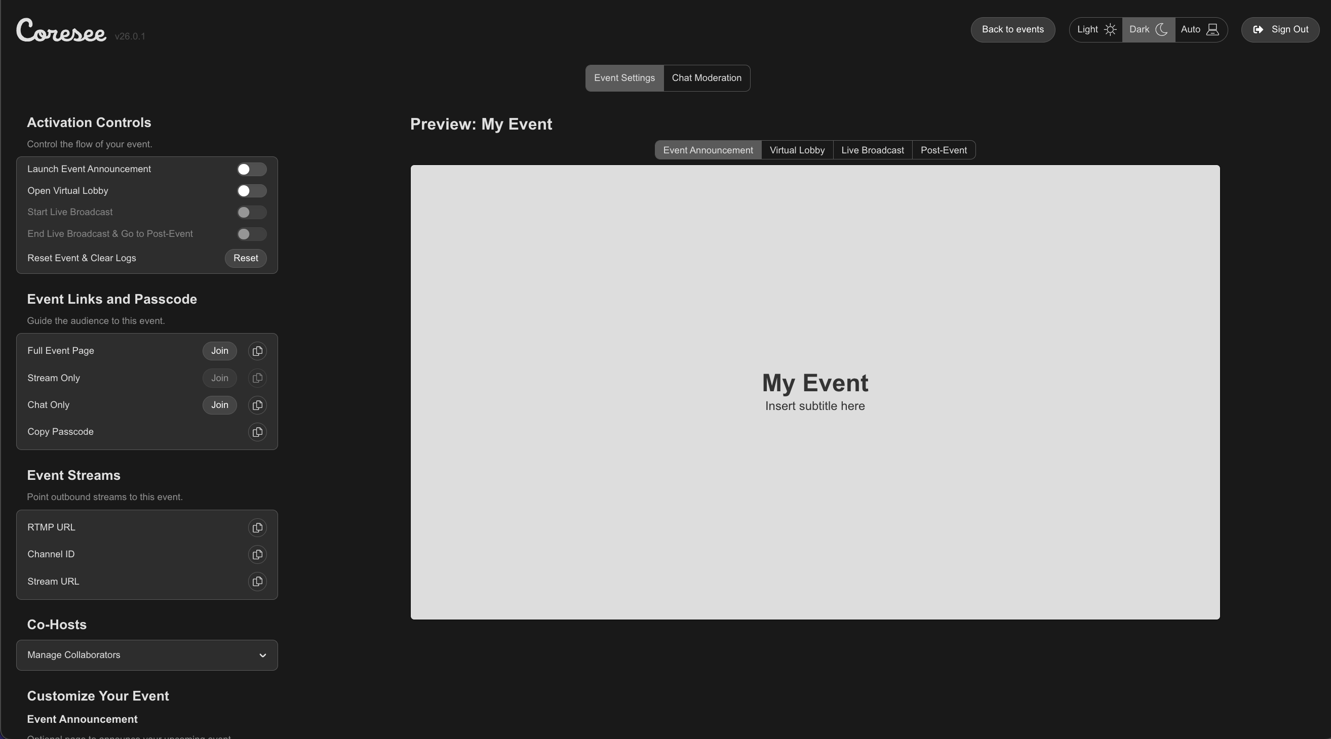 Event Configuration Page