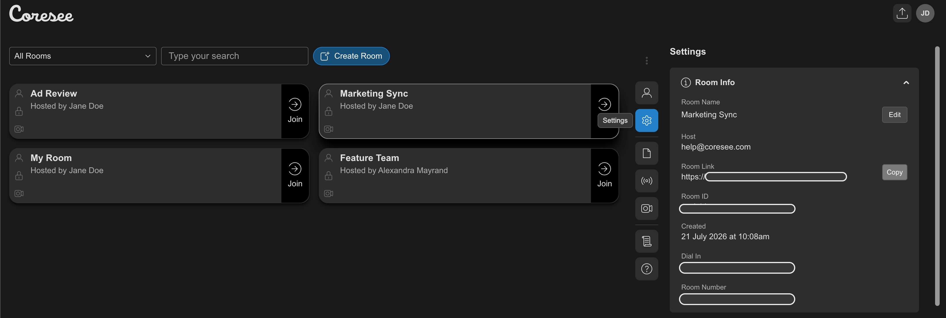 Homepage Settings Copy Room Link