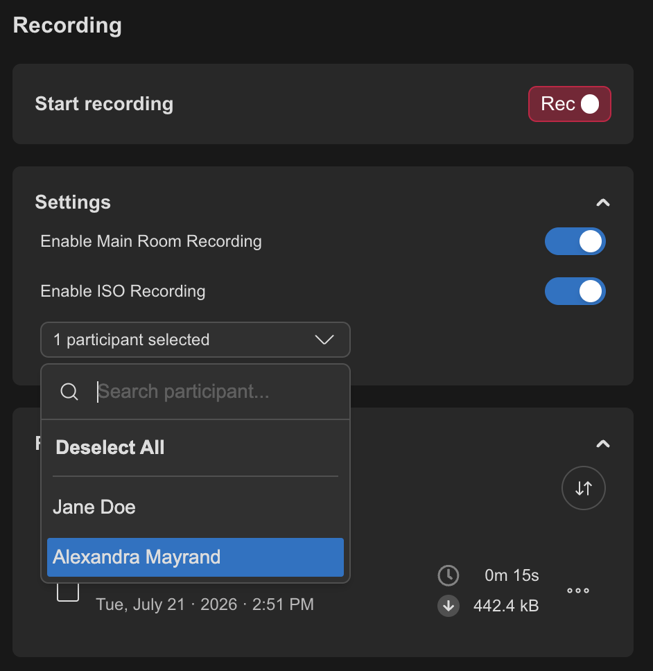 Iso Rec Setting Dropdown