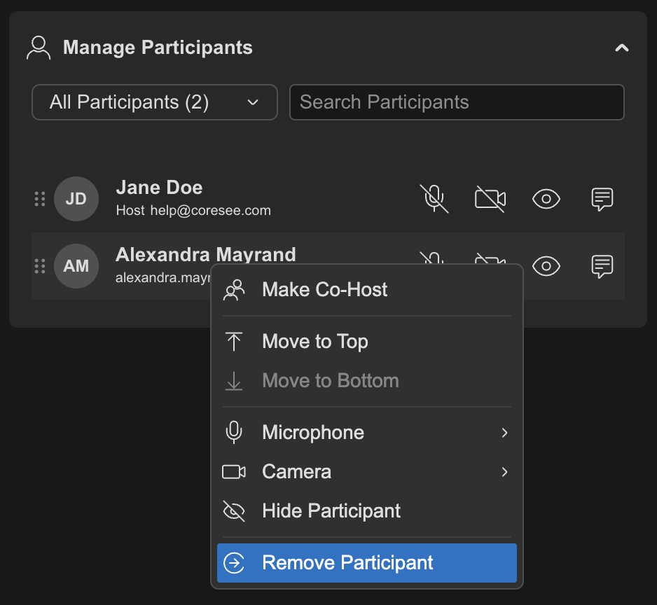 Remove Participant Tab