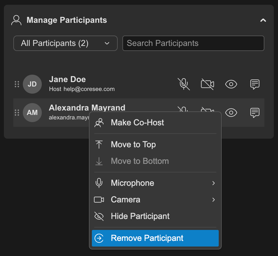 Remove Participant Tab Remove Participant Tab