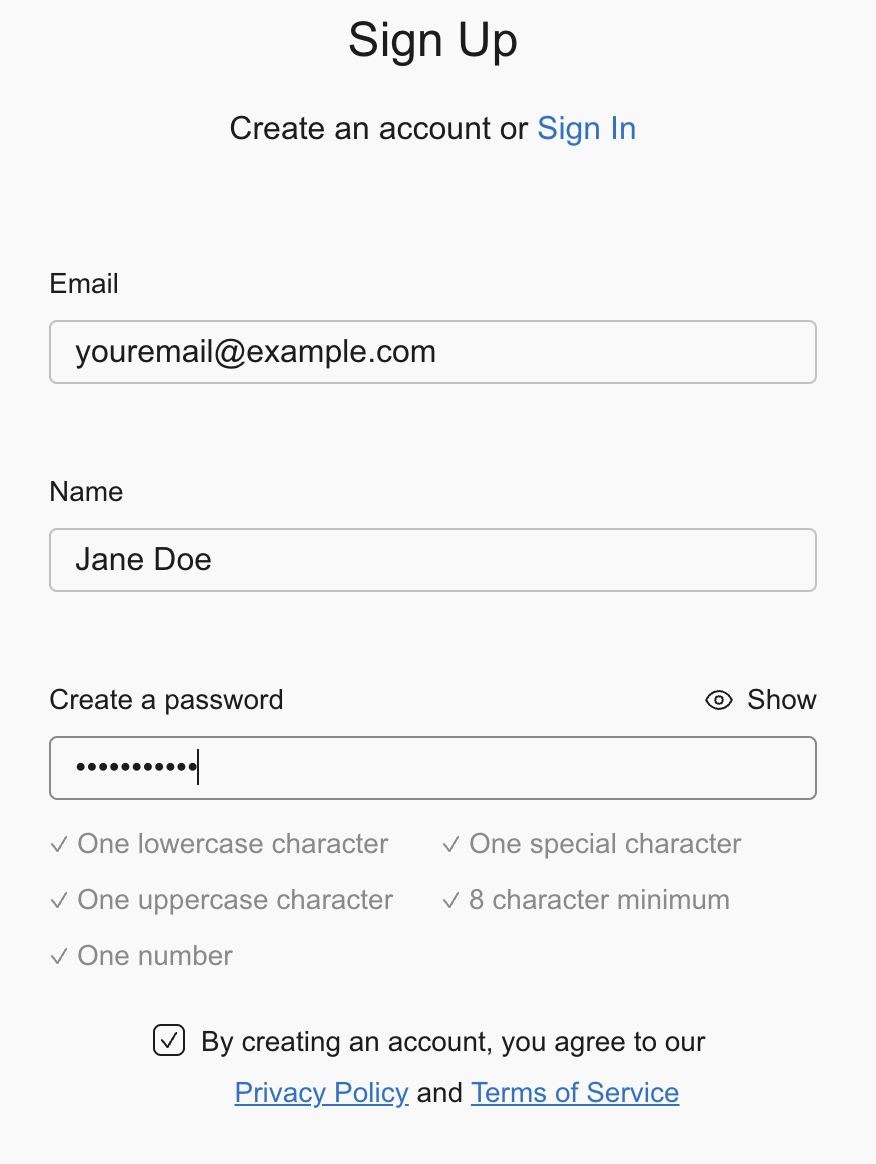 Sign Up Screen
