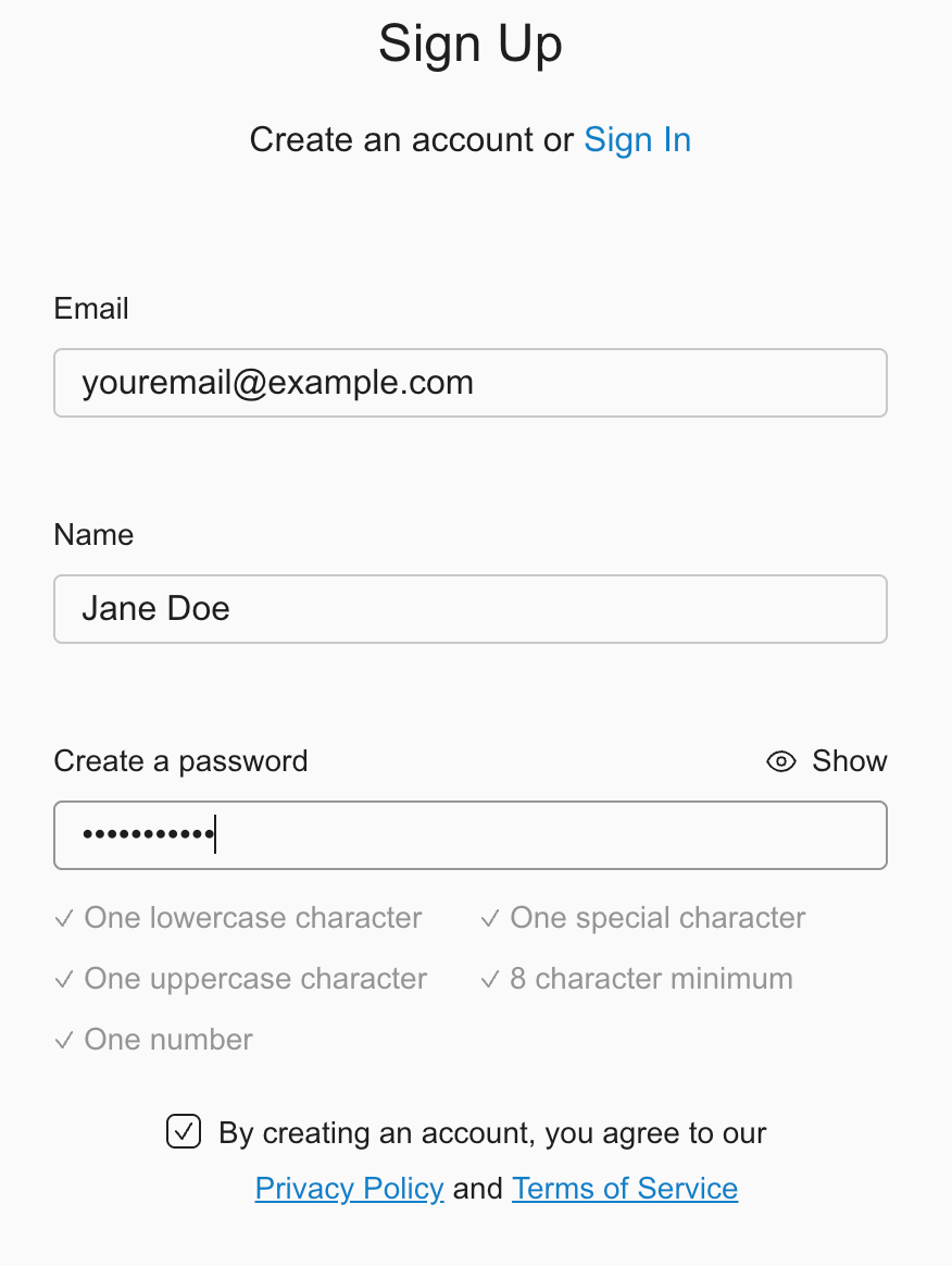 Sign Up Screen Sign Up Screen
