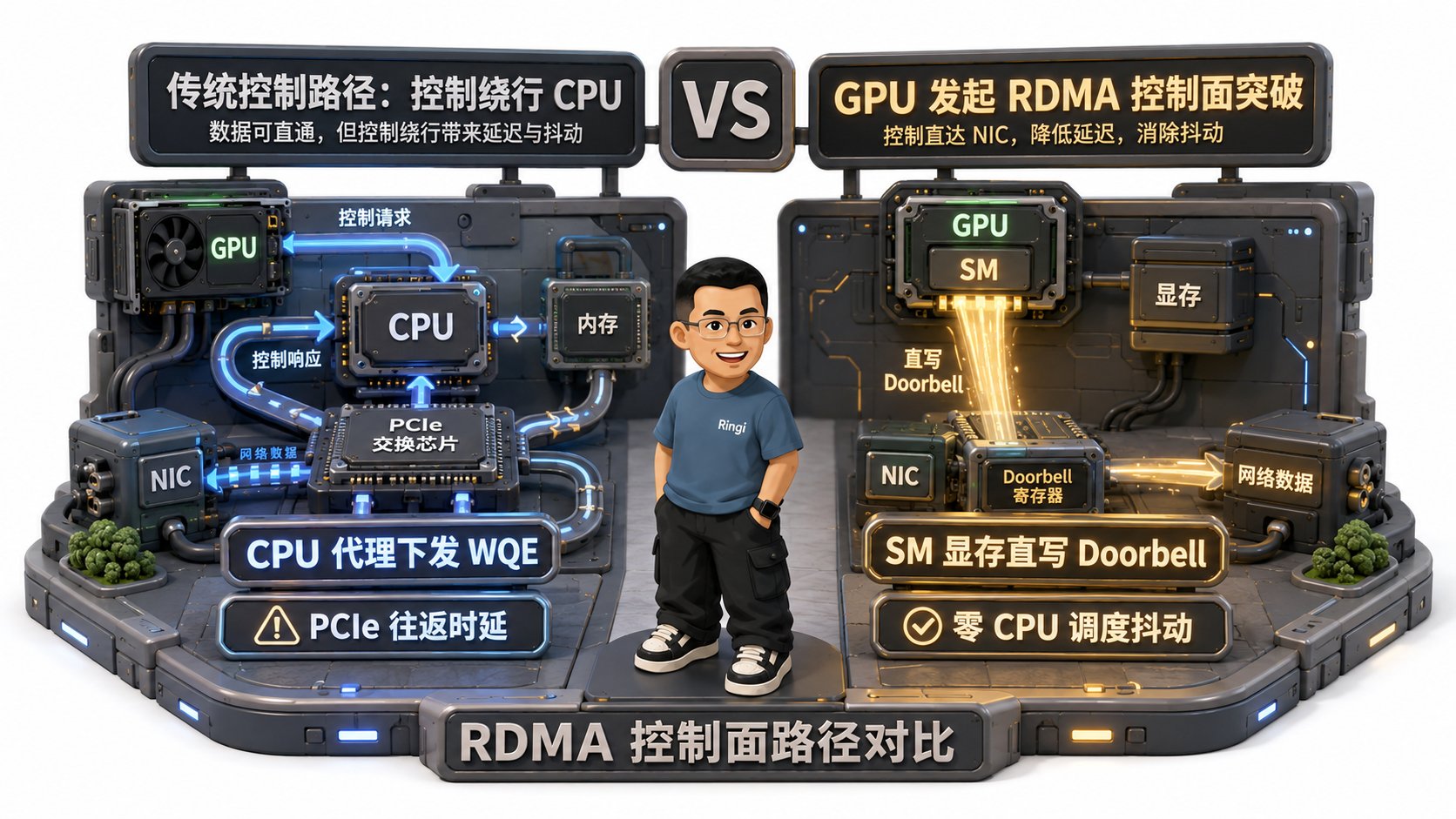 Ringi 导师解构:CPU-controlled vs GPU-initiated RDMA 控制路径对决图