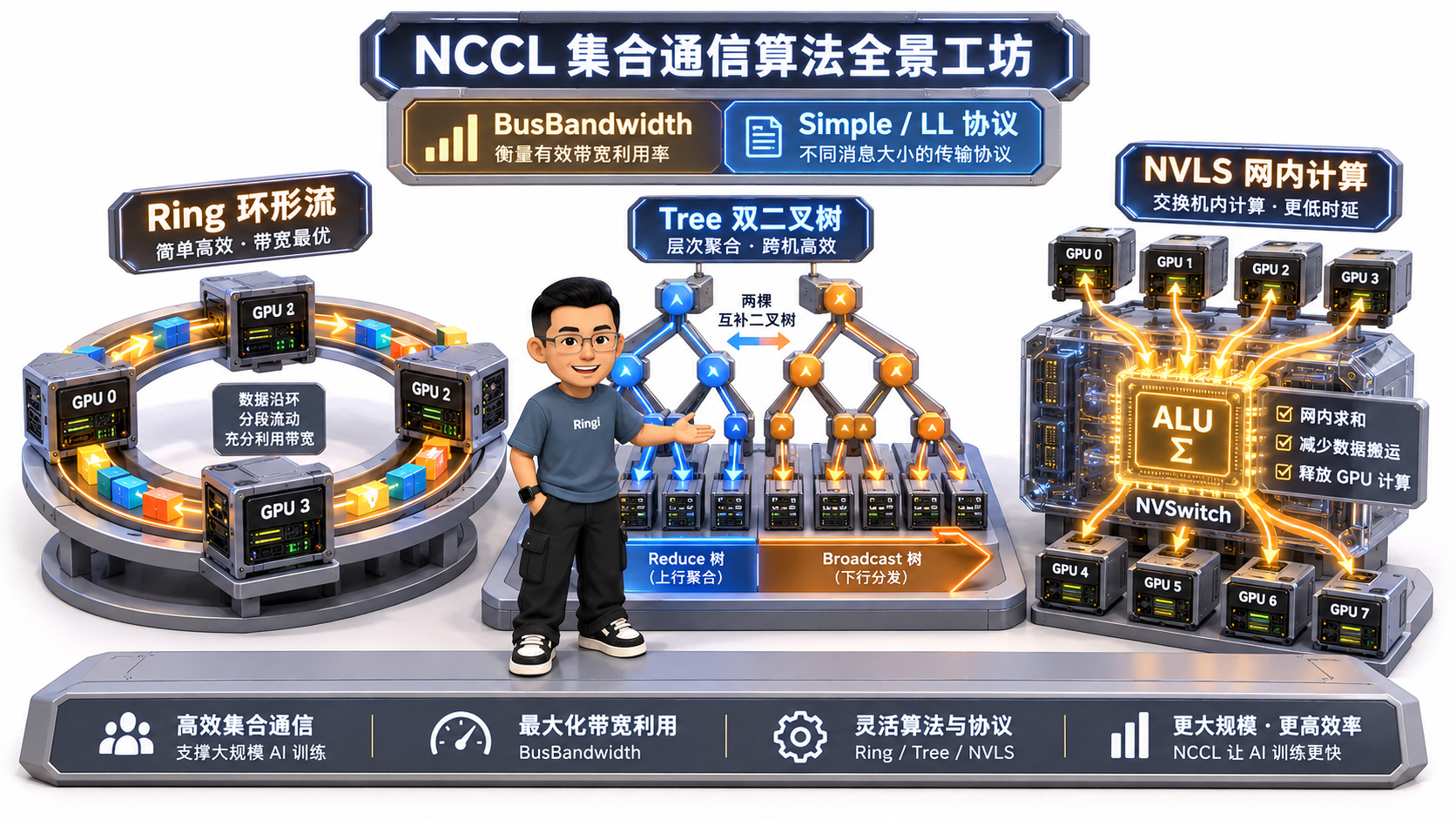 Ringi 导师解构：NCCL 集合通信与拓扑算法全景工坊