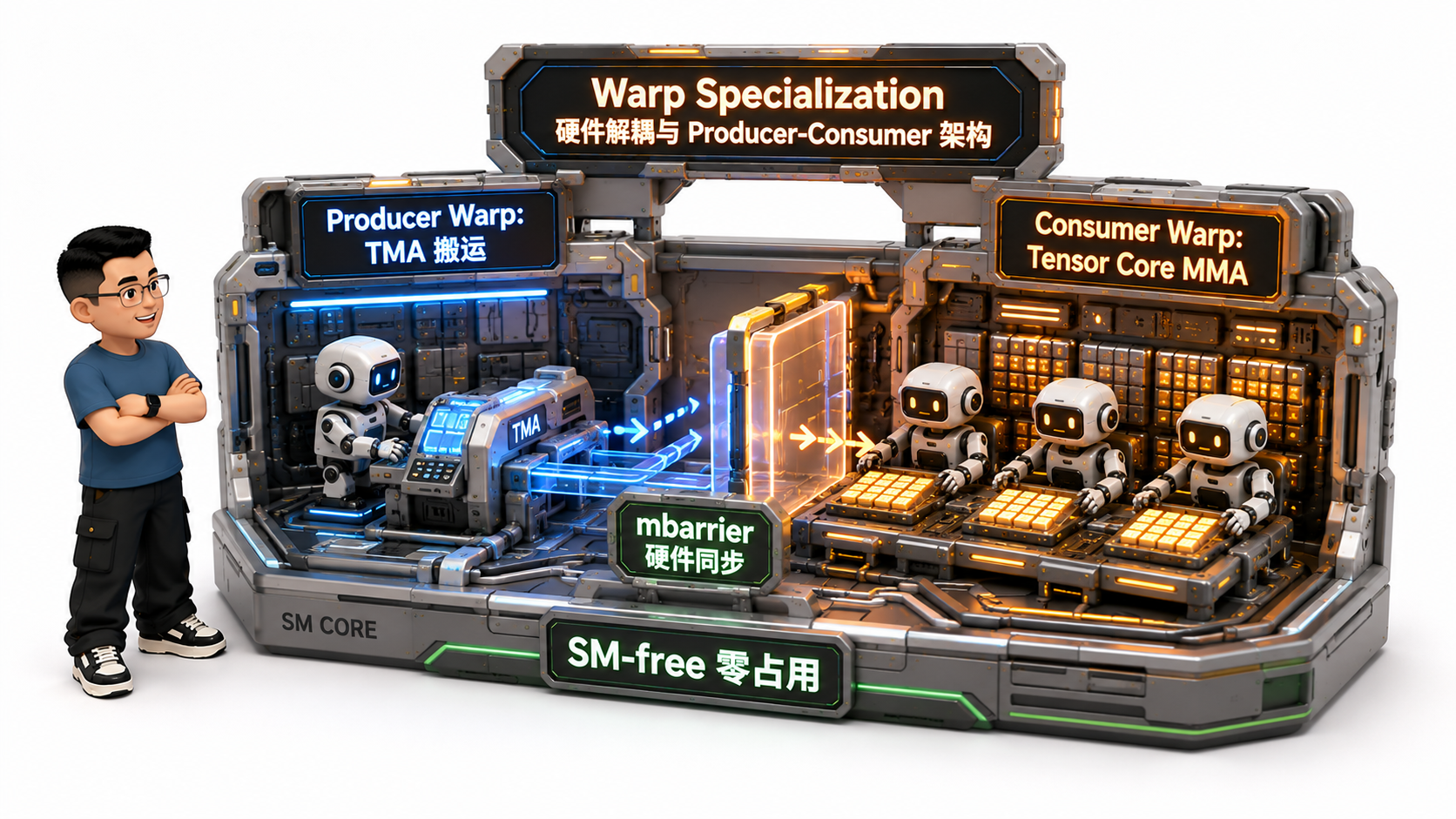 Ringi 导师解构：Warp Specialization 硬件解耦与 Producer-Consumer 架构图