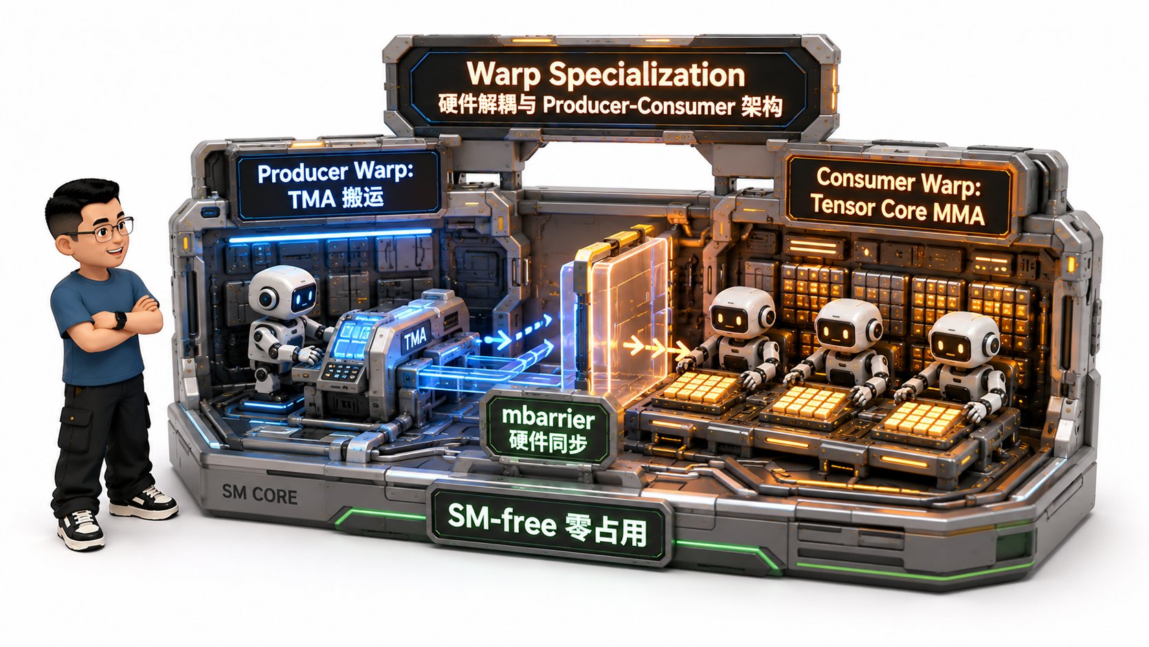 Ringi 导师解构:Warp Specialization 硬件解耦与 Producer-Consumer 架构图