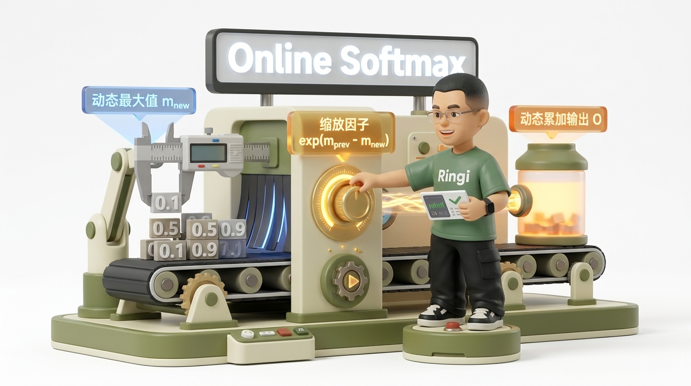 Ringi 导师解构：Online Softmax 动态 Rescaling 流水线