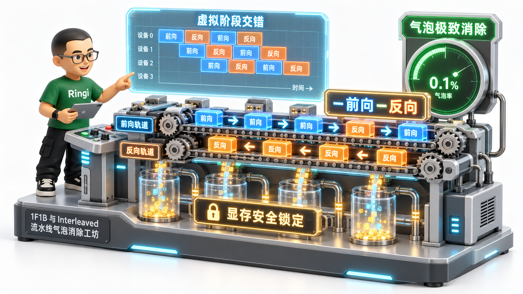 Ringi 导师解构：1F1B 与 Interleaved 流水线气泡消除工坊