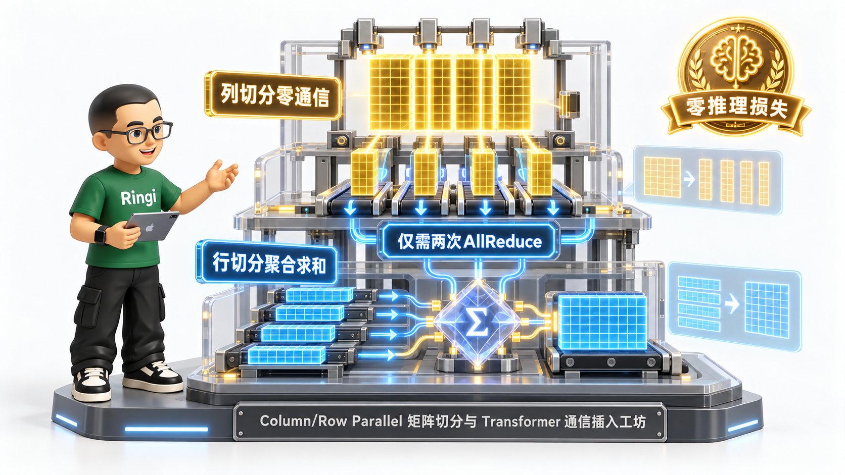 Ringi 导师解构:Column/Row Parallel 矩阵切分与 Transformer 通信插入工坊