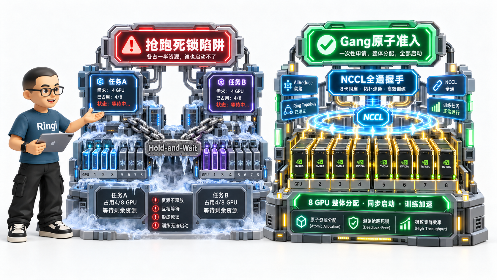 Ringi 导师解构：分布式训练抢跑死锁与 Gang 调度破局