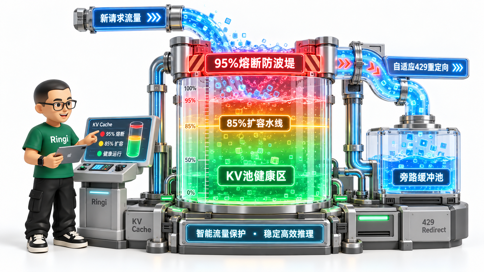 Ringi 导师解构：KV Cache 水位突破与背压自适应熔断