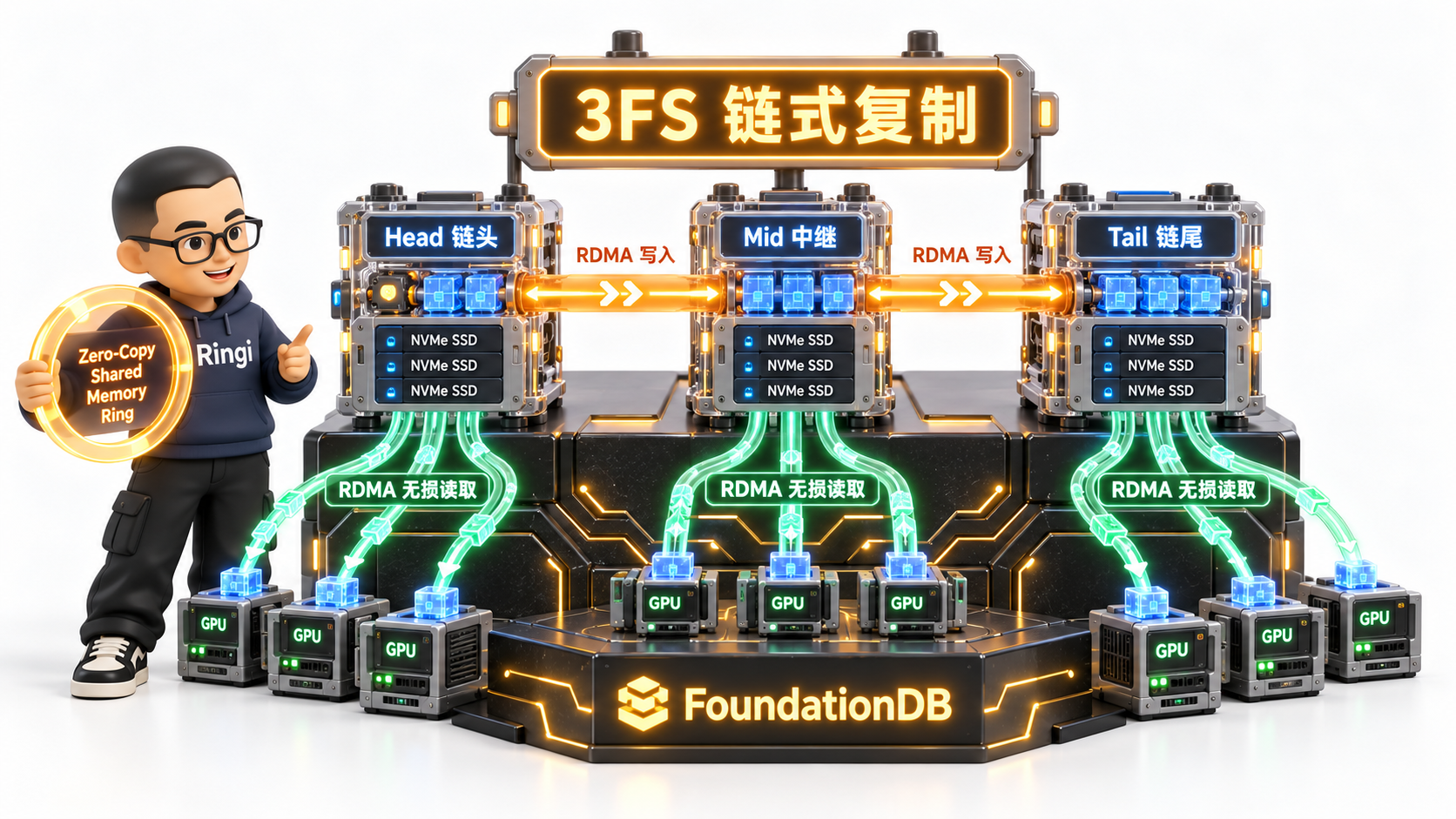 Ringi 导师解构：DeepSeek 3FS CRAQ 链式复制与全 RDMA 零拷贝流通图
