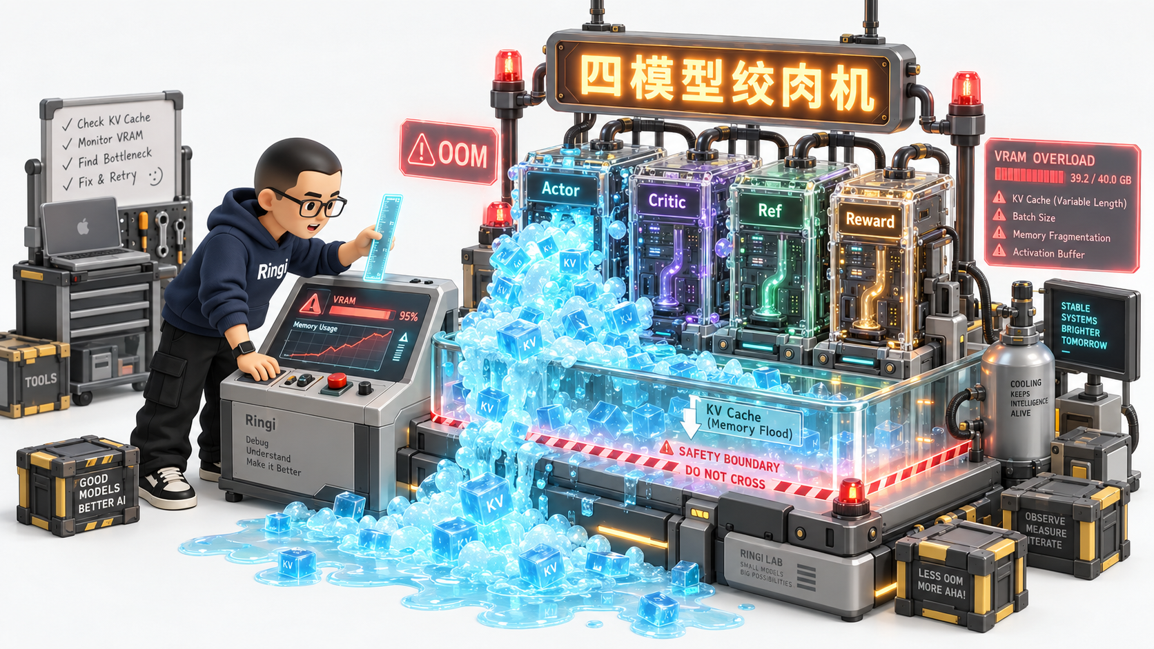 Ringi 导师解构：PPO 四模型显存挤爆与 Rollout 浪涌雪崩工坊