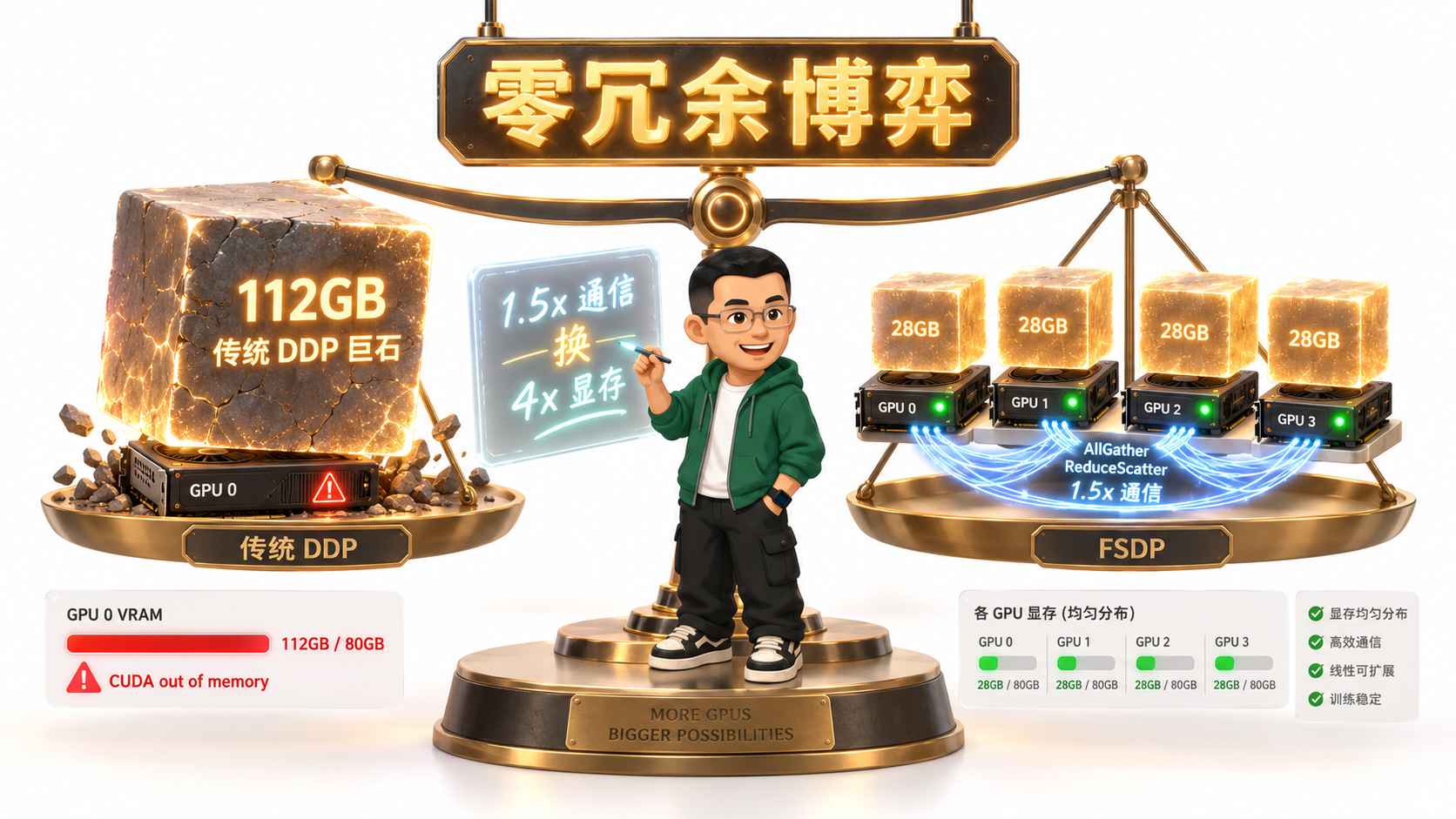 Ringi 导师解构：FSDP 显存切分与全收集通信博弈台