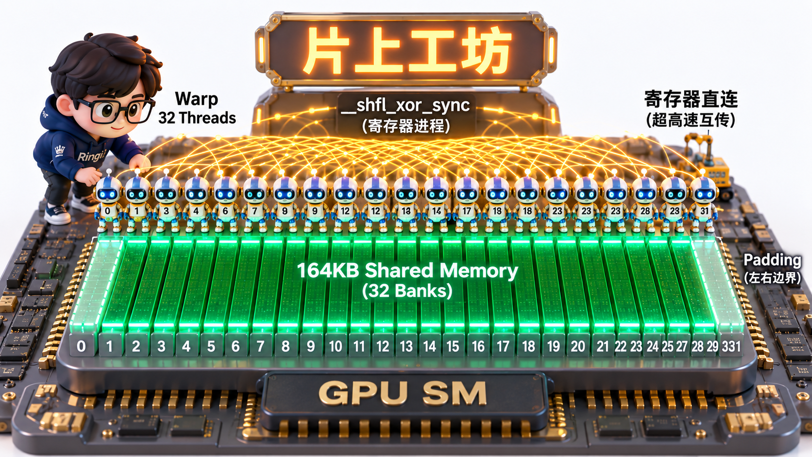 Ringi 导师解构：Shared Memory 分块平铺与 Warp 寄存器飞线