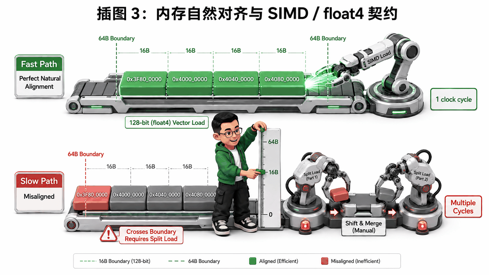 Ringi 导师解构:自然对齐单次总线直达 vs 非对齐跨界二次访存与 SIMD 向量化契约