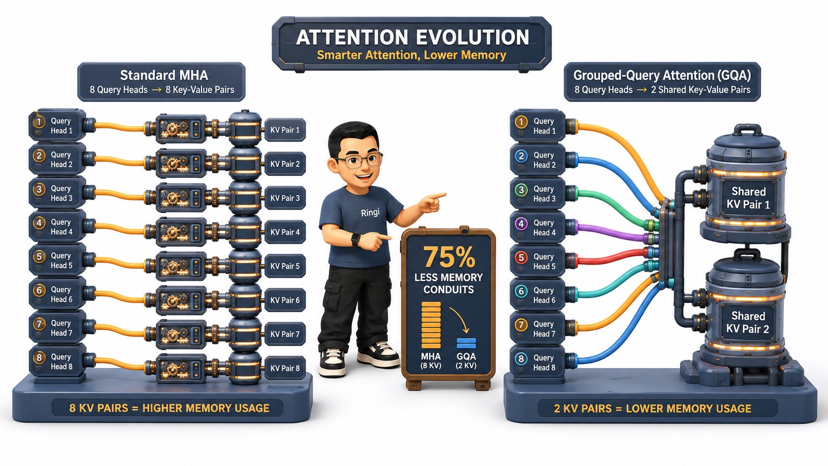 Ringi 导师解构:Multi-Head Attention 与 GQA 分组共享机制