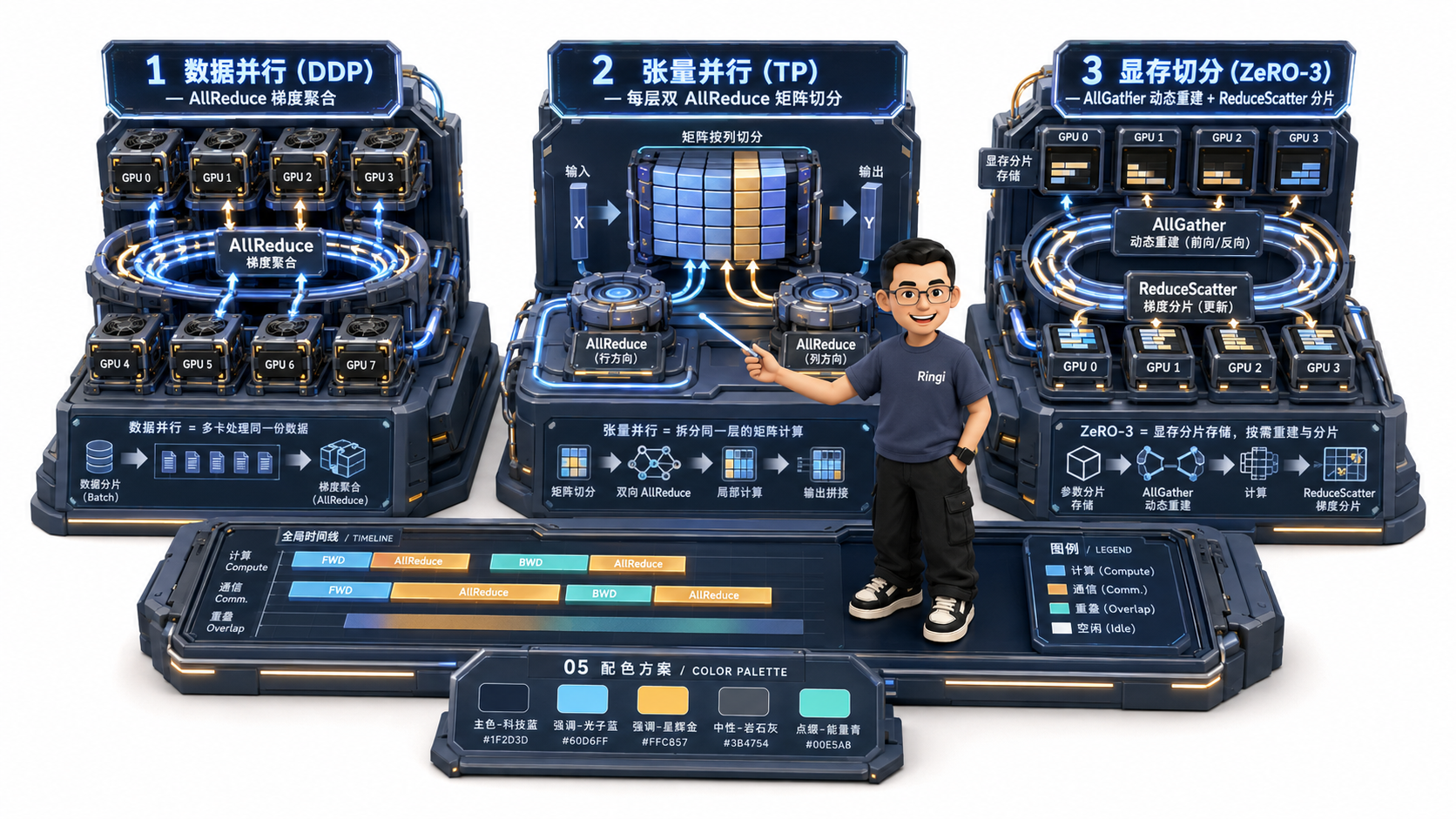 Ringi 导师解构：分布式并行三大范式集合通信数据流
