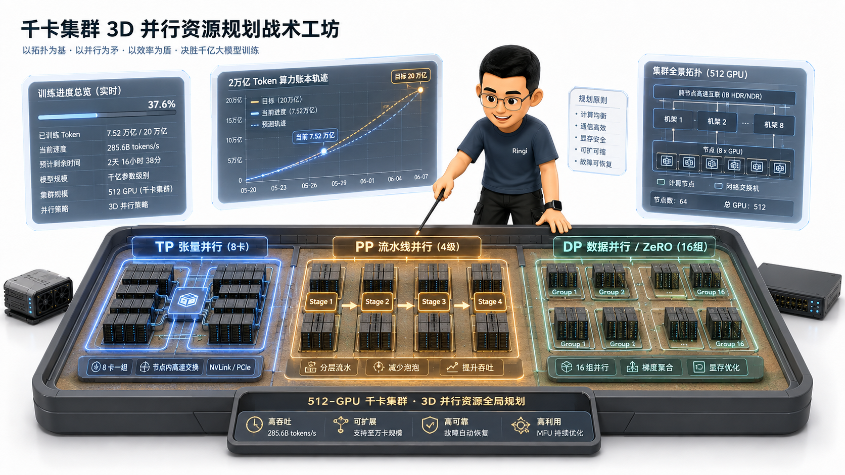 Ringi 导师解构：千卡集群 3D 并行资源规划战术工坊