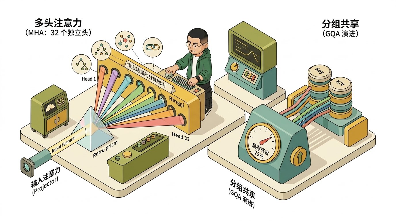 Ringi 导师解构:Multi-Head Attention 与 GQA 分组共享机制