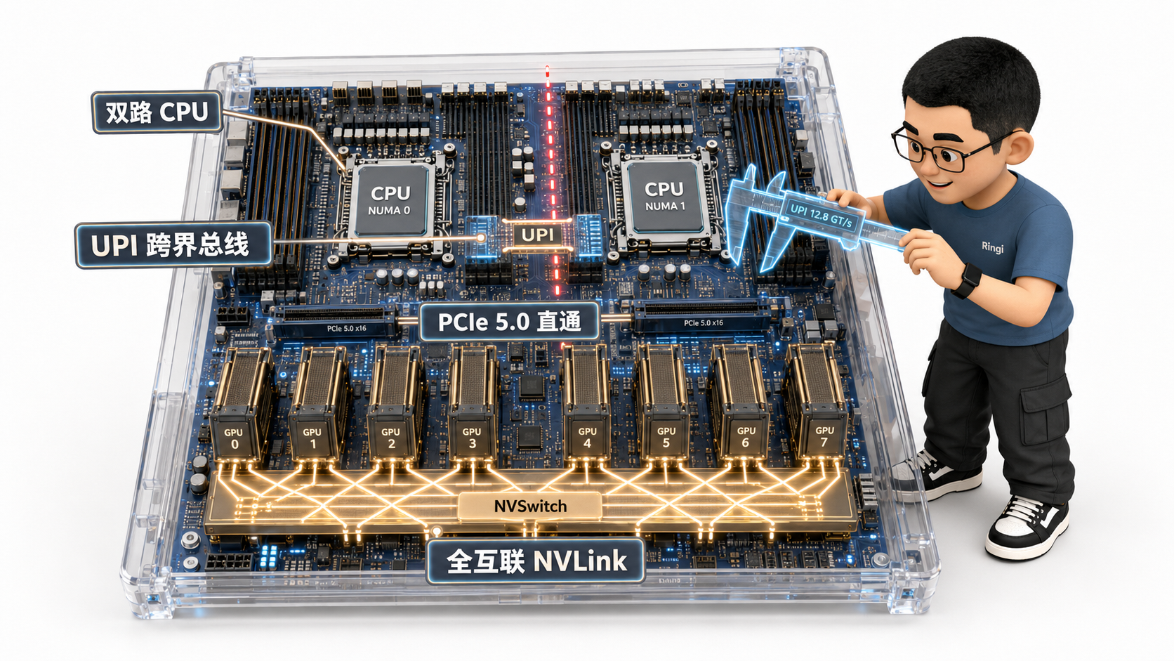 Ringi 导师解构：单机 8 卡机箱解剖与 CPU NUMA 陷阱图