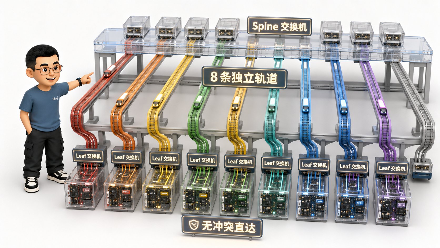 Ringi 导师解构:Rail-Optimized(按卡分轨)组网物理流向图