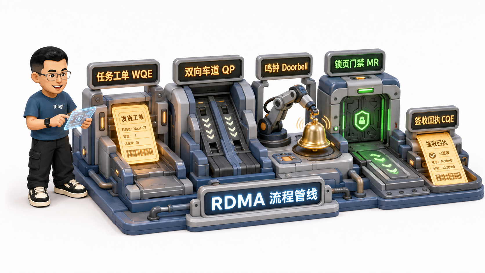 Ringi 导师解构：RDMA 四大核心抽象交互时序图