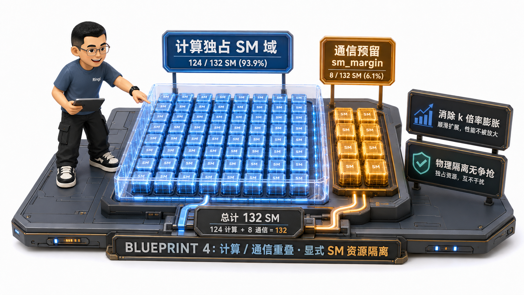 Ringi 导师解构：通算重叠 SM 争抢与 Flux 显式配额隔离图