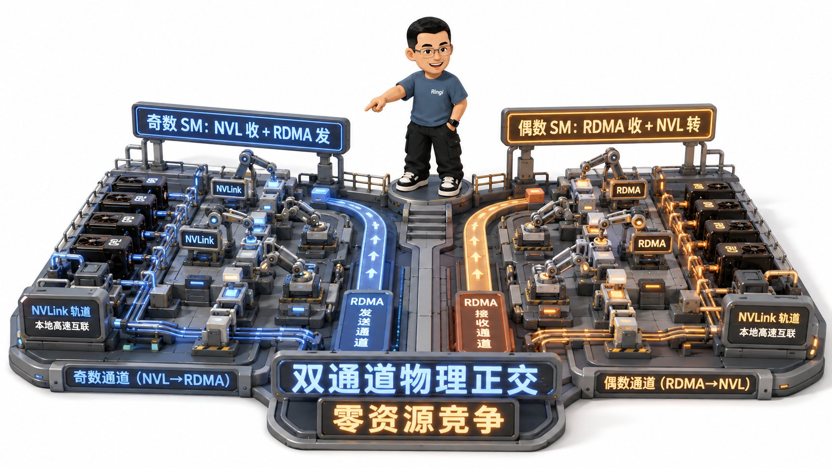 Ringi 导师解构:DeepEP Warp 级角色流水线与双通道无冲突图