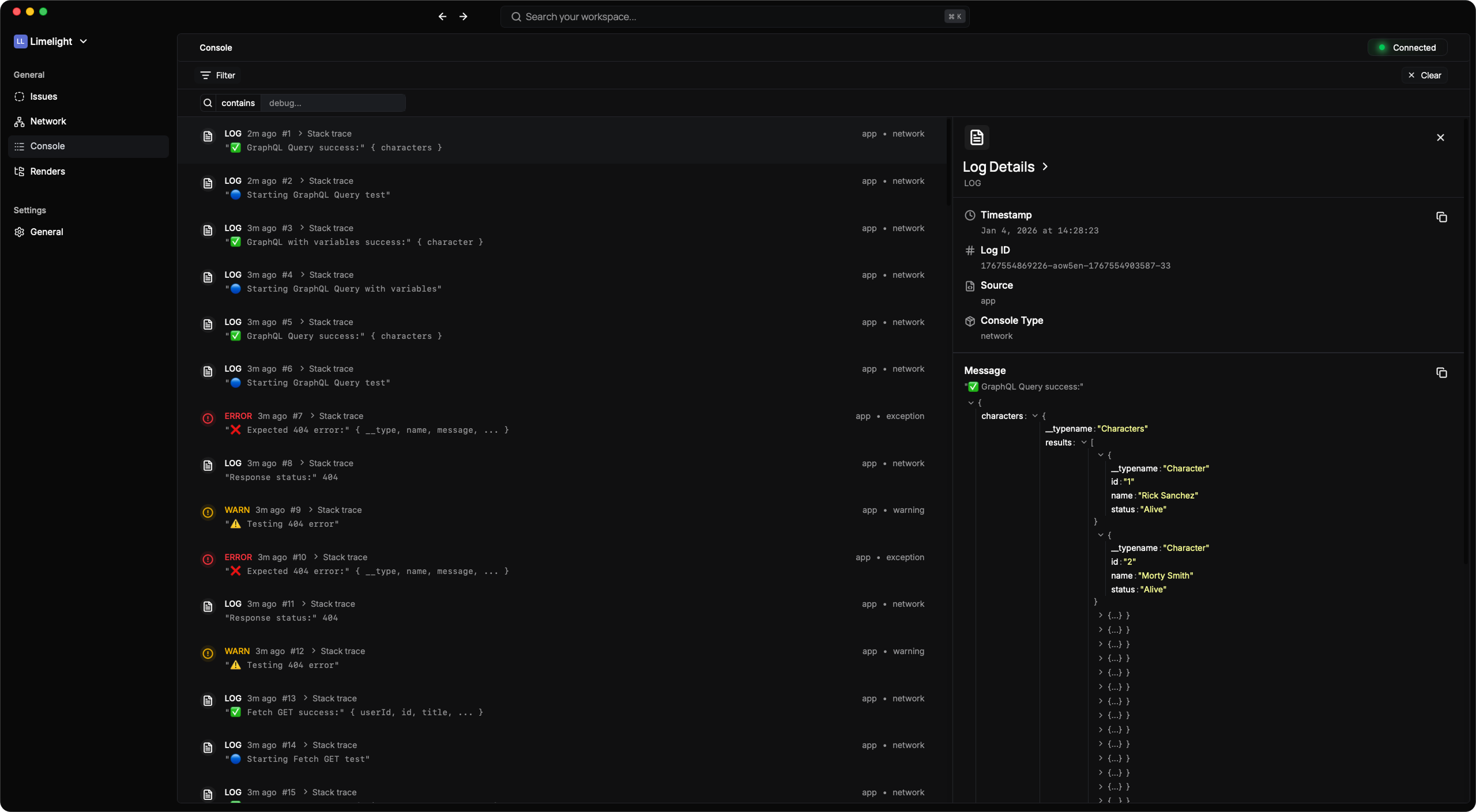 Console log interface