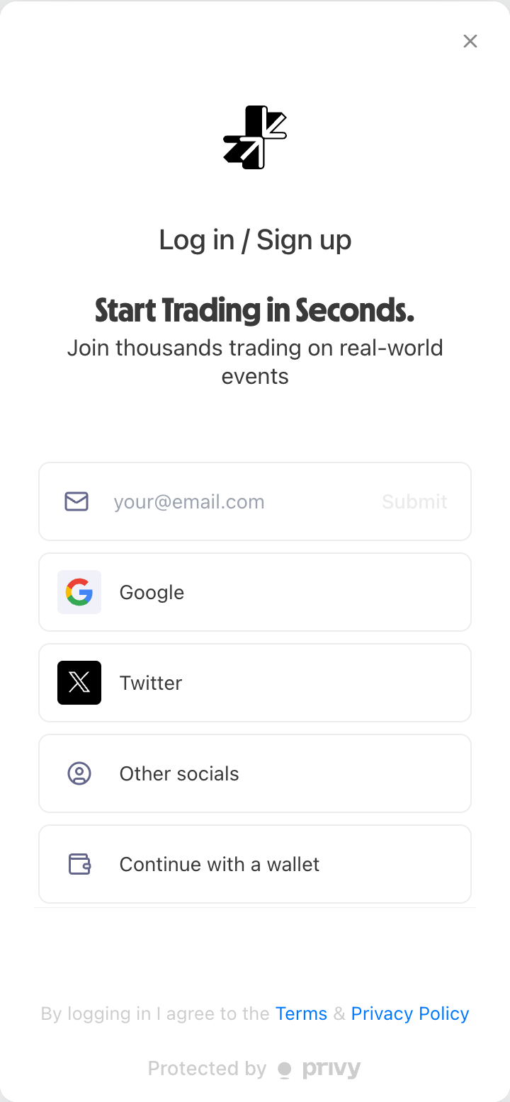 Login screen showing email, Google, Twitter, and other social sign-in options