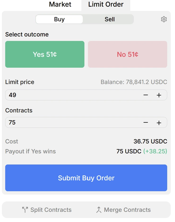 Limit order interface